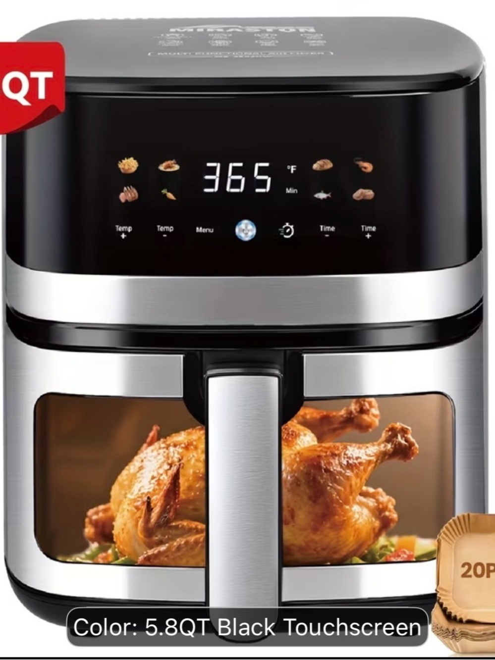 5.8QT Black Touchscreen Air Fryer Oven - Sleek Countertop Cooker